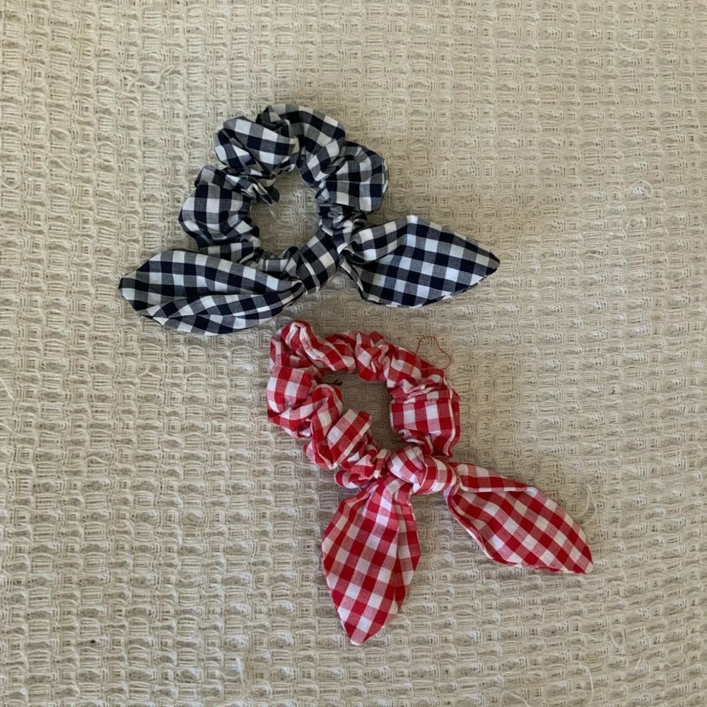 Free People Red & Black Gingham Checkered Bow Scrunchie Hair Tie Set 2 Pack